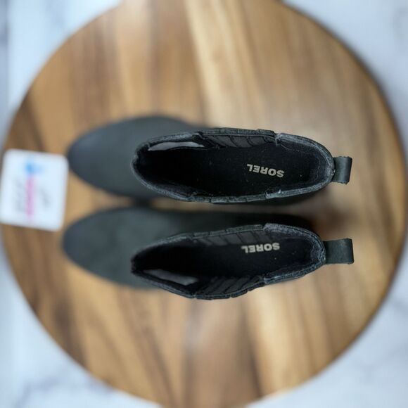 Sorel Lolla Chelsea Black Suede Leather Heeled Pull On Ankle Boots Women Size 8 - Picture 7 of 9